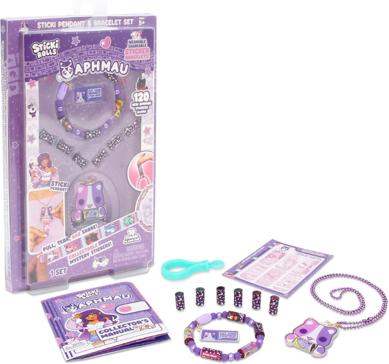 Sticki Rolls x Aphmau Pendant & Bracelet Set, Limited Edition, Includes 120 Stickers