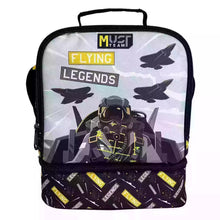Insulated lunch bag with top handle, zip closure, bold Flying Legends graphic and planes