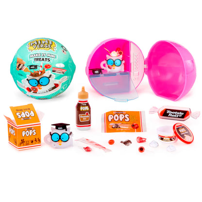 Mini Verse Make It Mini Treats set pieces: teal sphere, pink mold, bottles and candy