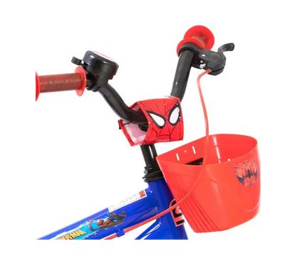 12-inch Spider-Man bicycle handlebar and front basket, red grips with black brake levers