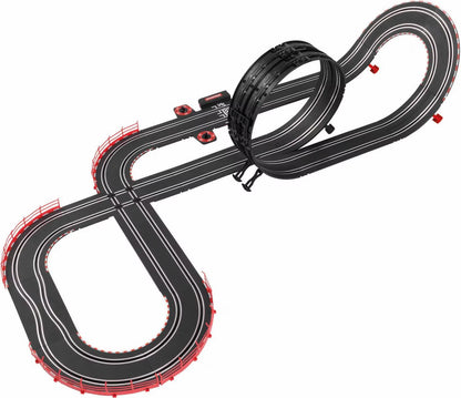 Tuning Zone schwarze Loop-Rennstrecke mit zwei Kurven und roter/weißer Markierung
