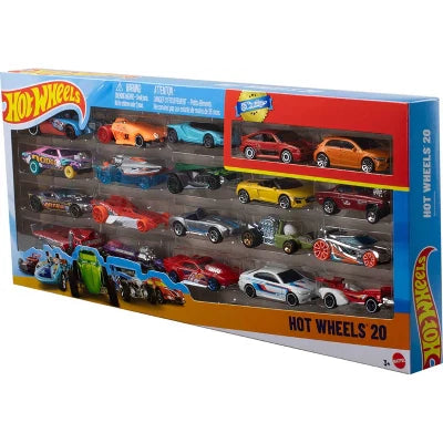 Hot Wheels toy car gift pack, 20 assorted die-cast cars in a windowed retail box