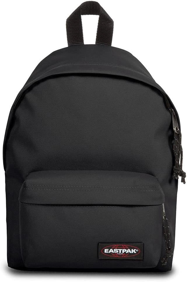 Eastpak Orbit XS black mini backpack, top handle straps, front pocket with zipper