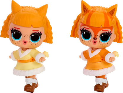 Eye Spy Tots orange cat-themed doll with white skirt and brown boots
