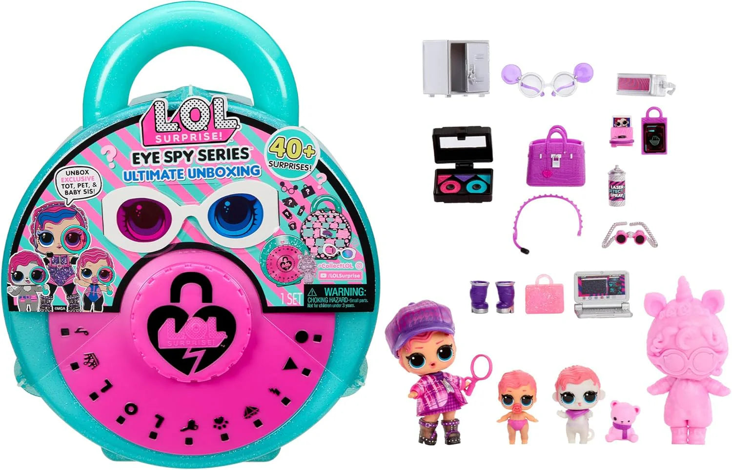 L.O.L. Surprise Crack The Code Ultimate Unboxing set with colorful accessories and dolls