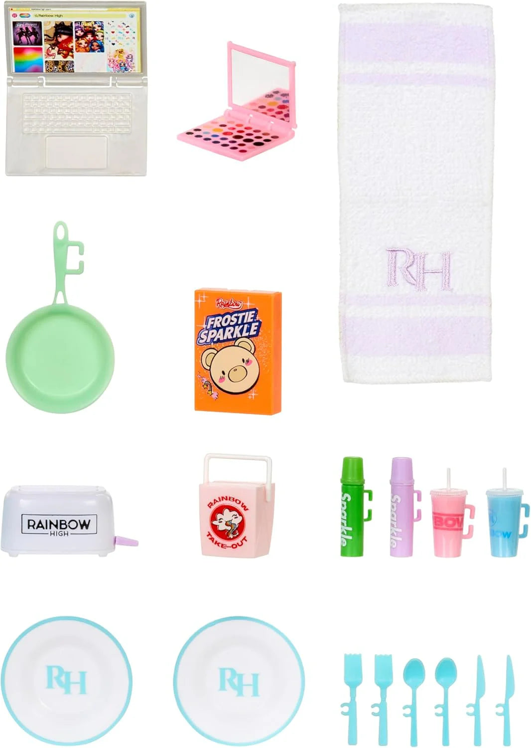 Color & Play House accessory set with towel, vanity, makeup palette, cups and tools