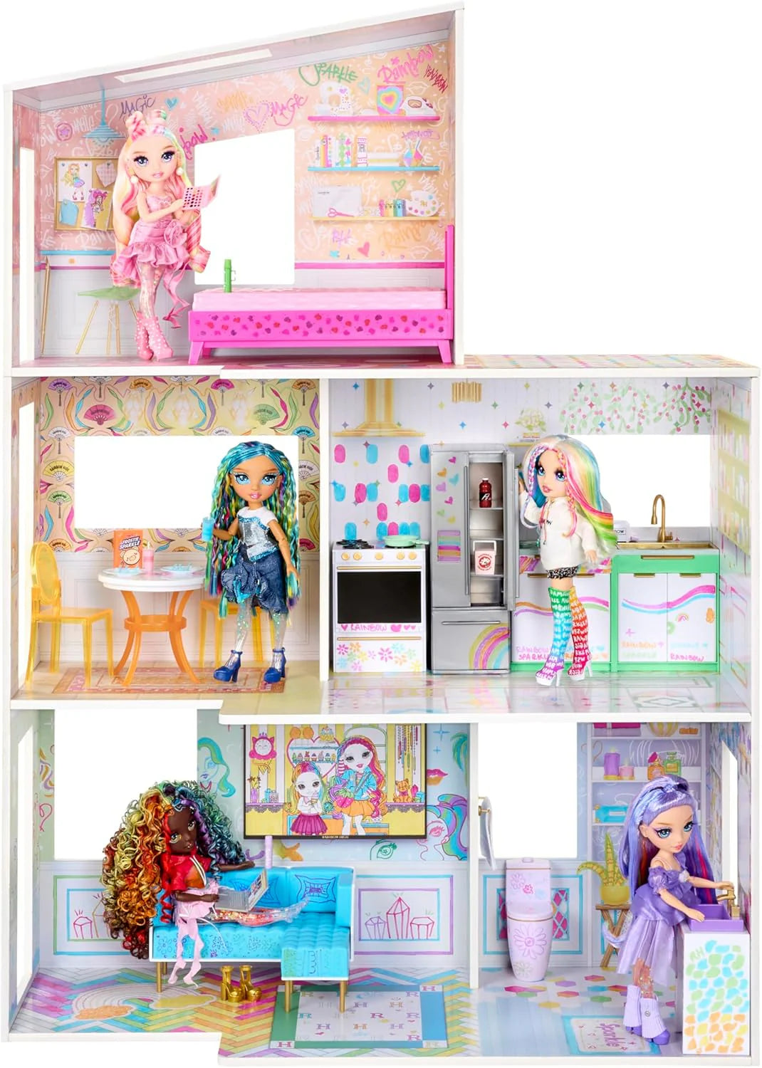Rainbow High Color & Play House large dollhouse with multi-room interior and dolls