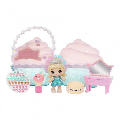 Lip Gloss Beauty Bag playset: glitter-haired doll, teal bag, pink sink and compact accessories