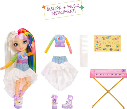 Amaya Jr High doll in pastel top and skirt with rainbow hair and purple boots