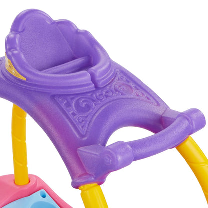 Purple carriage seat and handle arch with yellow support bars