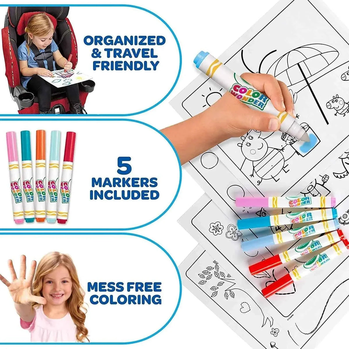 Mess-free coloring markers set with hand coloring character sheets