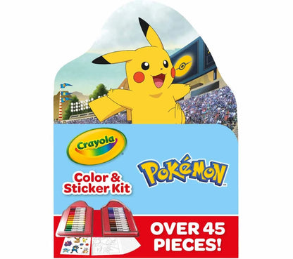 Pikachu Color & Sticker Kit box with Crayola logo and “over 45 pieces” text