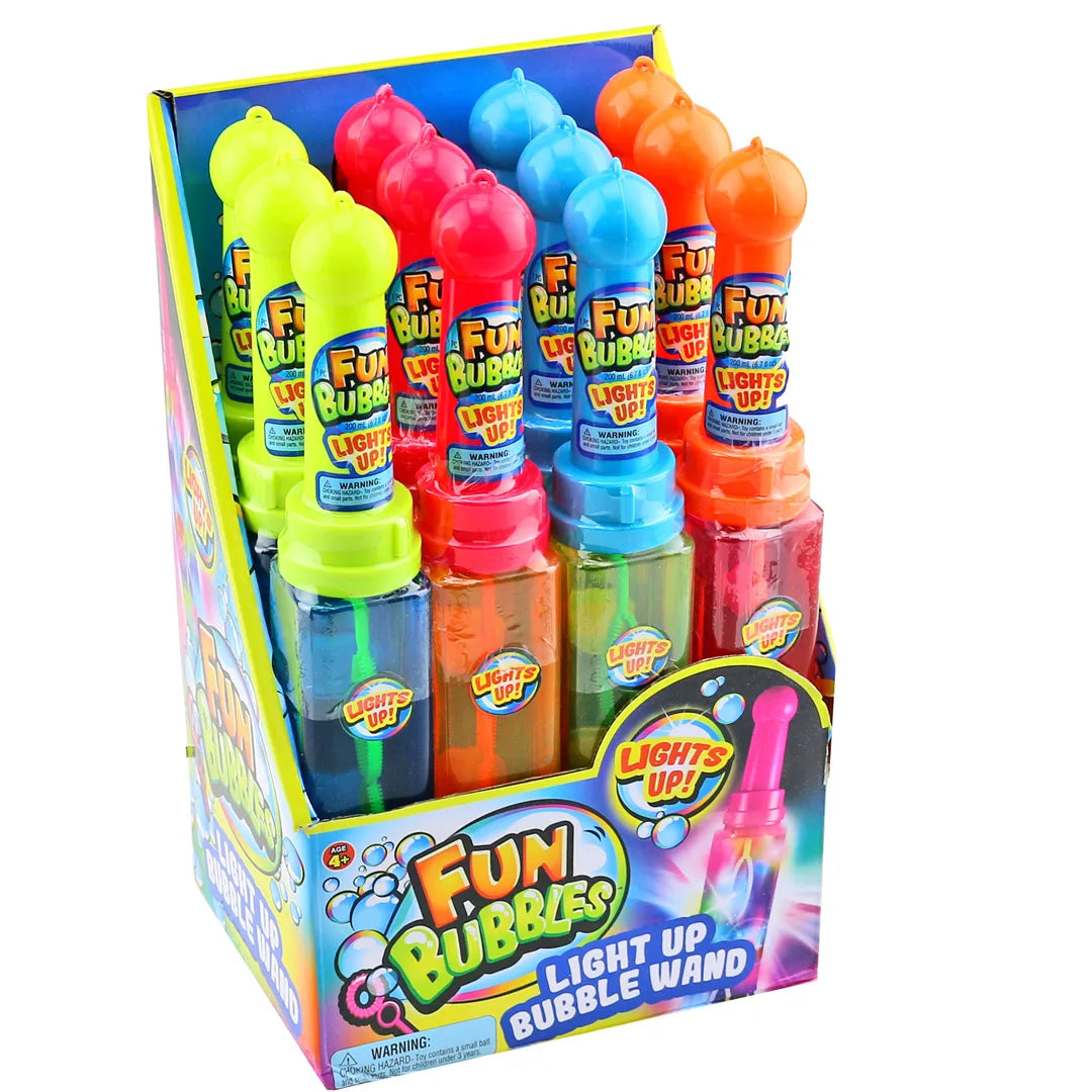 Light-up bubble wand 12-pack in assorted colors, boxed set with colorful wands