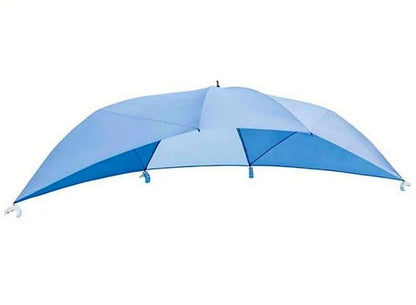 Light blue pool canopy top with multiple fabric panels and corner attachment clips