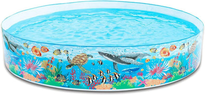 8ft paddling pool with blue ocean animal graphic, coral reef scene and clear rim