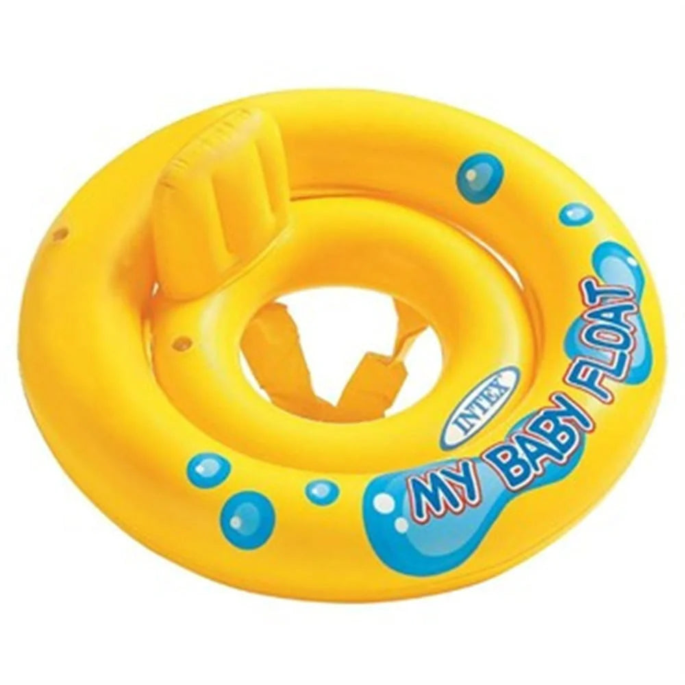 Infant swim float ring, yellow with blue dots and My Baby Float branding