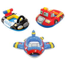 Kids pool float, vehicle-themed inflatable with blue, red, and yellow sections