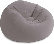 Grey inflatable beanless lounge chair with smooth curved seat and backrest