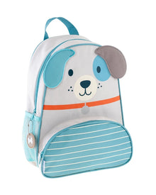 Kids dog character backpack in light blue with striped front pocket