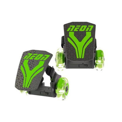 Green neon roller skates with bright light-up wheels, black and green graphic