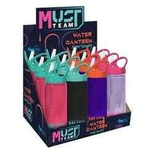 Assorted 500 ml plastic water bottles with straws in display box