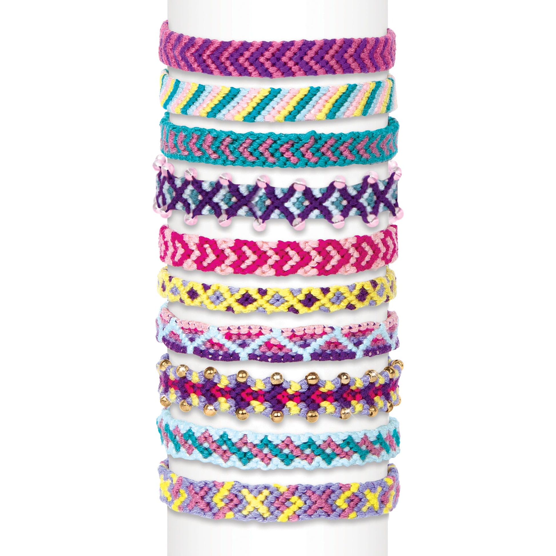 Pulseras de amistad tejidas en varios colores, con trenzas y cuentas decorativas