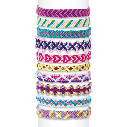 Pulseras de amistad tejidas en varios colores, con trenzas y cuentas decorativas