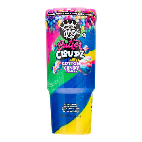 Rainbow cotton candy scented tumbler in colorful retail package with bubble graphics