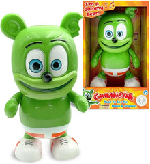 Green gummy bear dancing & singing toy, red belt, white shoes