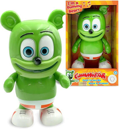 Green gummy bear dancing & singing toy, red belt, white shoes