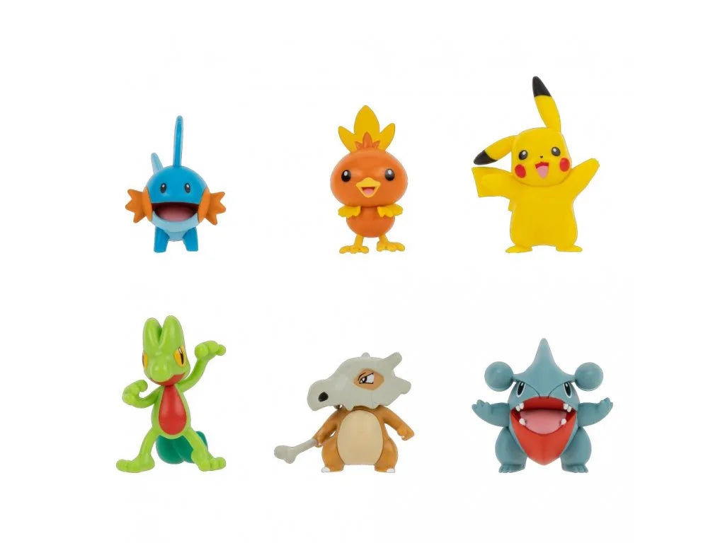 Pokemon character action figure set, small figures in blue, orange, yellow, green, gray