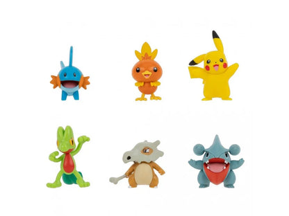 Pokemon character action figure set, small figures in blue, orange, yellow, green, gray