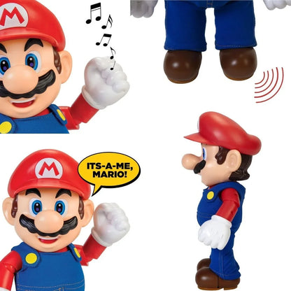 Collectible Mario figure in red cap and blue overalls with white gloves and brown shoes.
