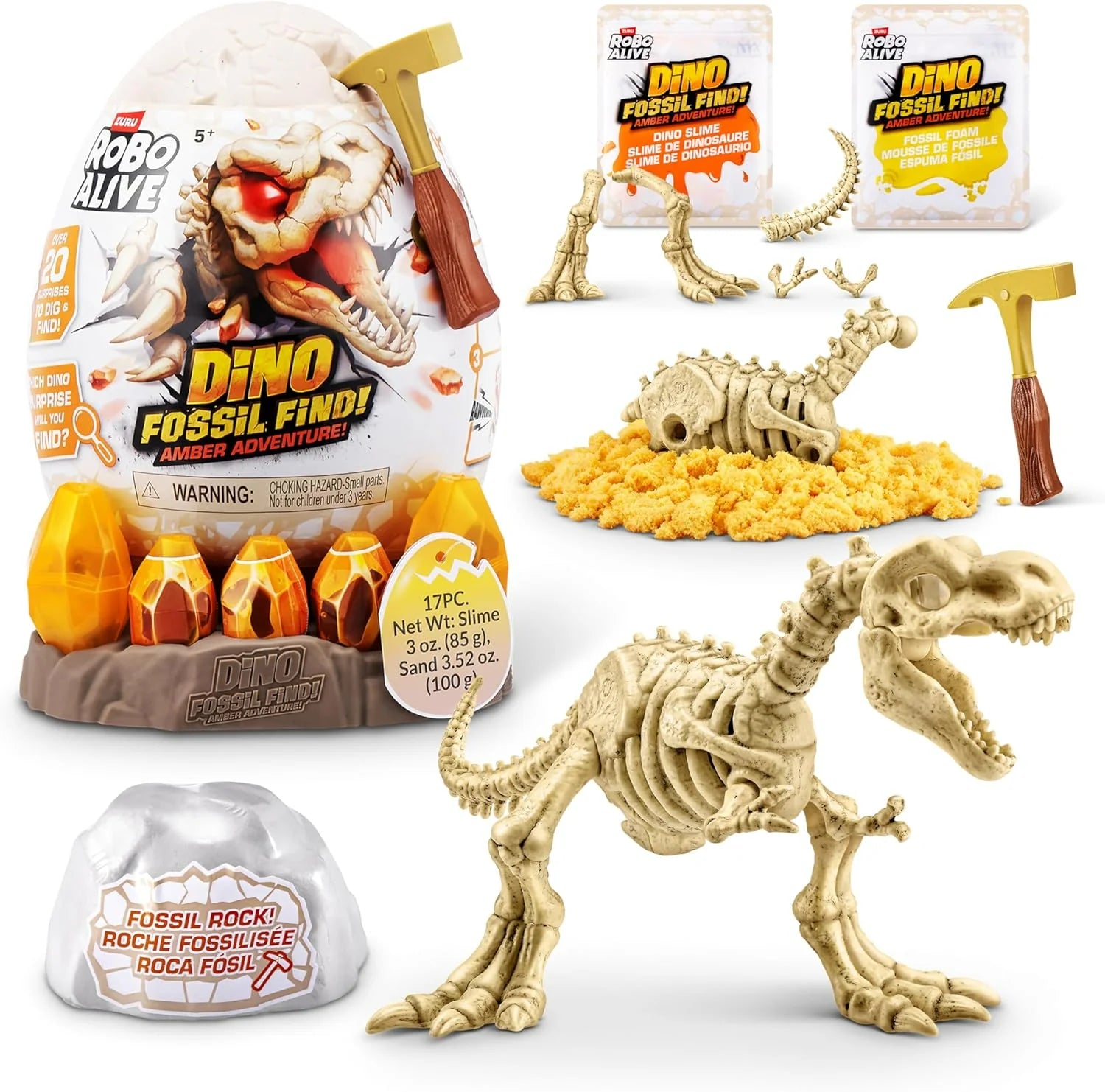 Robo Alive Dino Fossil Find amber adventure kit with skeleton dino and slime containers