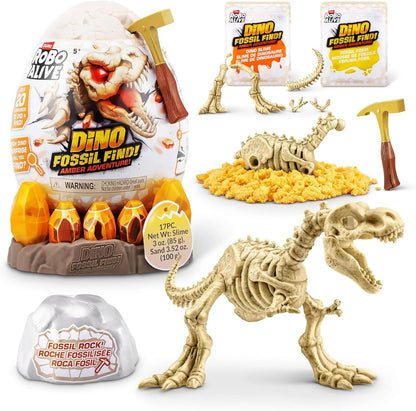 Robo Alive Dino Fossil Find amber adventure kit with skeleton dino and slime containers