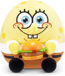 SpongeBob Snackles yellow plush capsule with burger design, blue eyes, black feet