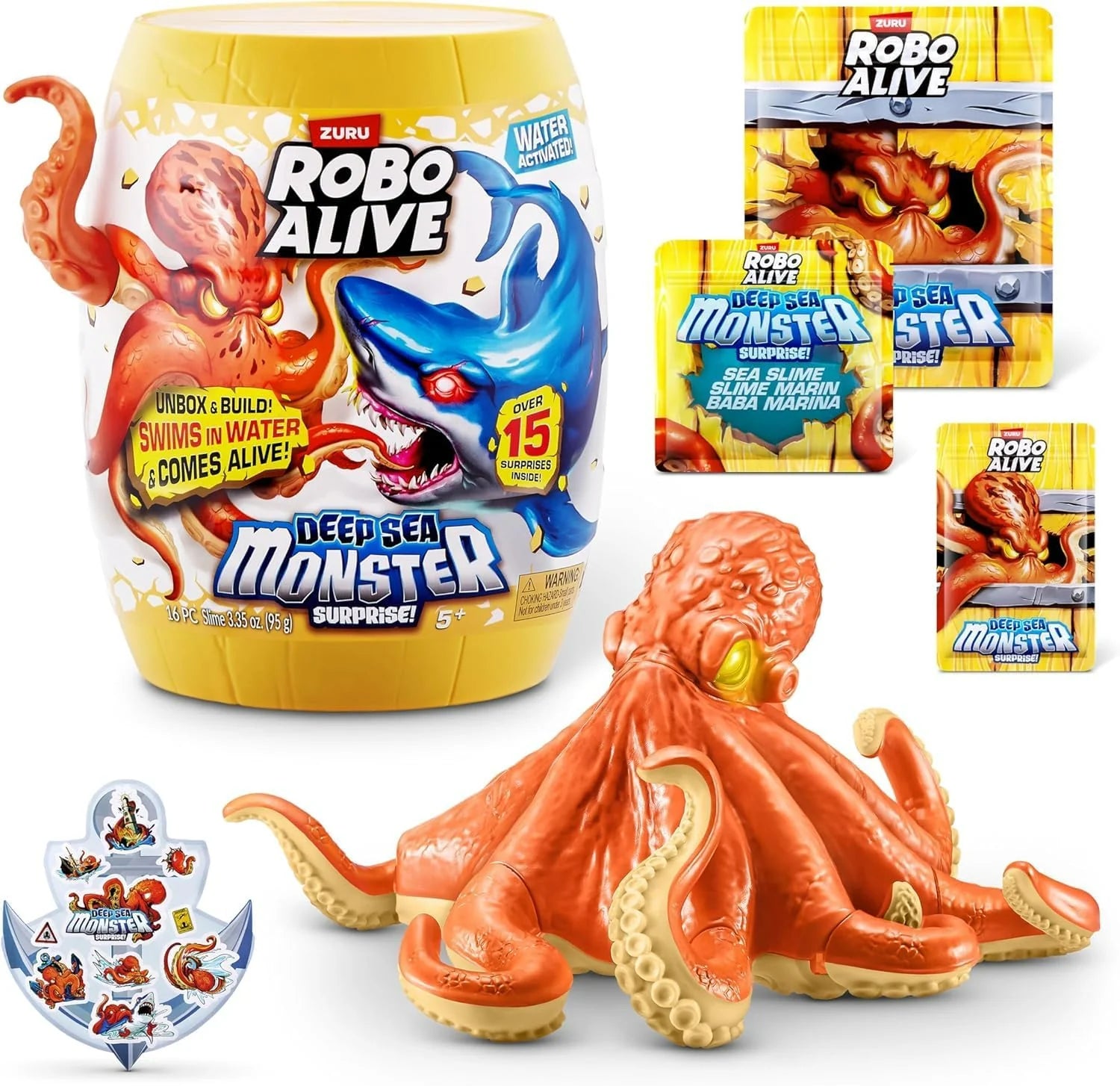 Robo Alive Deep Sea Monster Surprise set with large orange octopus figure and extra packs