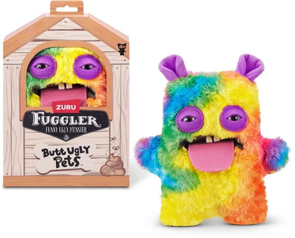 Colorful rainbow guinea pig plush toy with purple ears and big glitter eyes