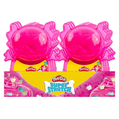 Pink translucent axolotl-shaped Play-Doh Super Stretch container set, two pieces
