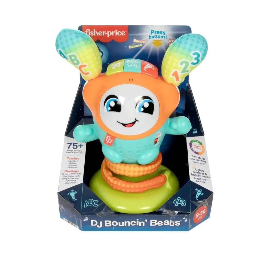 DJ learning toy in retail box with ABC and numbers 1 2 3 on colorful ears