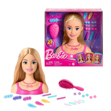 Barbie styling head doll with long blond hair, boxed set with pink tools and combs
