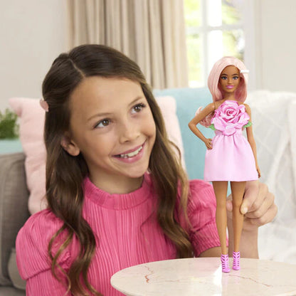 Fashionistas Doll #238 with Pastel Pink Hair Wearing Strapless Dress with Rose Bodice