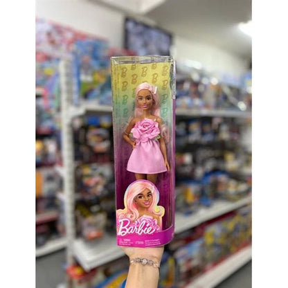 Fashionistas Doll #238 with Pastel Pink Hair Wearing Strapless Dress with Rose Bodice