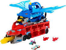 Ultimate Dragon Hauler: red transporter with blue dragon head and yellow spikes
