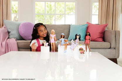 Barbie Twinning Looks Fashion Doll With Pet Dog, Matching Blue Clothes & Accessories, Brunette