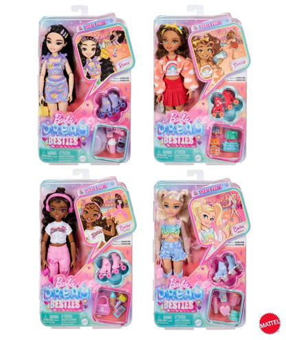 Dream Besties roller skate fashion doll set in blister packaging, four boxed designs