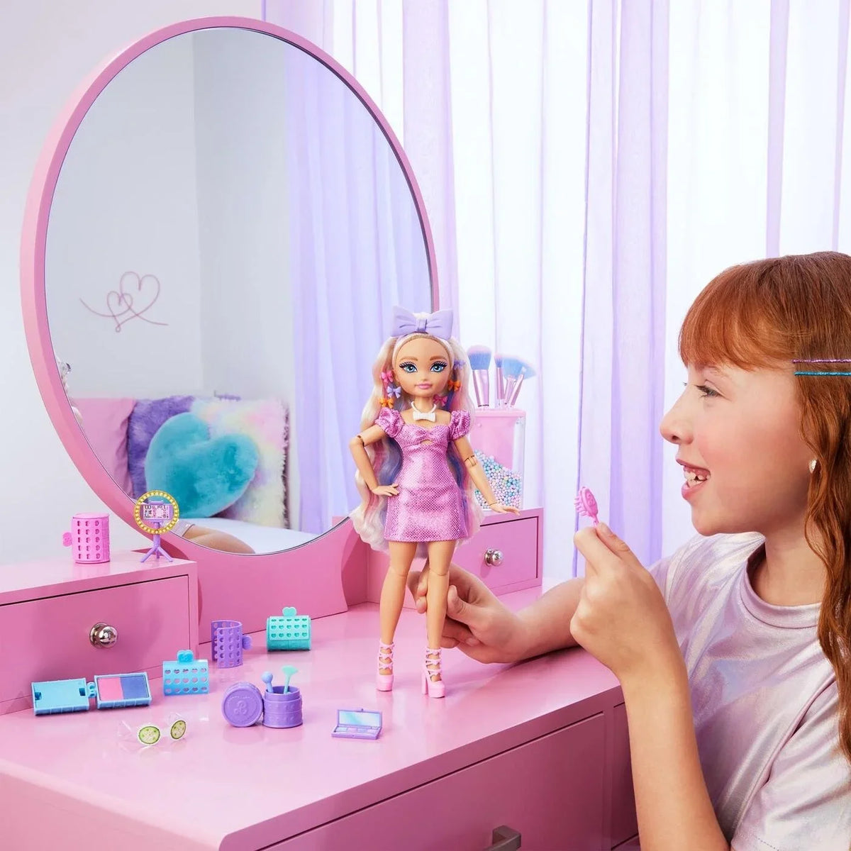 Barbie Malibu doll in lilac dress with vanity accessories