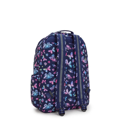 Butterfly-pattern backpack with front zip and adjustable shoulder straps