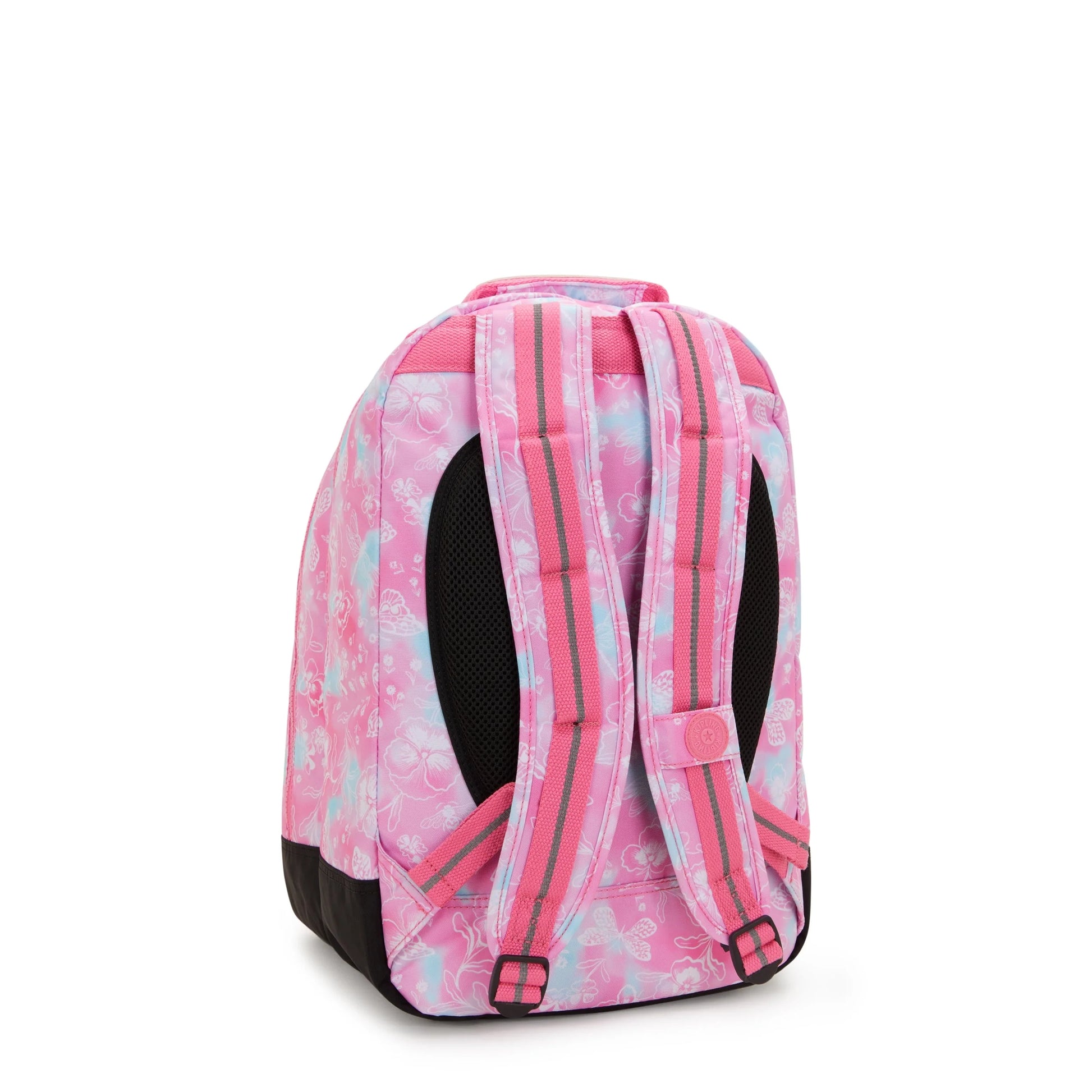 Kipling large backpack side view with adjustable straps and butterfly print fabric