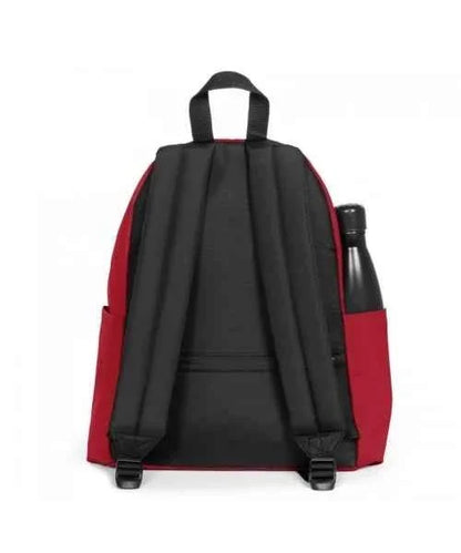 Red and black backpack with padded back straps and front pockets